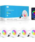6 Inch Smart LED Recessed Lights 4 Pack 13W 1100LM Retrofit Can Lights RGBCW Color Changing Dimmable Downlights With Alexa Google Assistant Control, 2700K-6500K, CRI 90+, Smart App Scheduling, image showing product and mobile control app