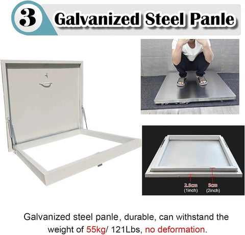 Customizable Roof Access Hatch Door For Attic Skylight Cover And Maintenance Hatch Weatherproof Aluminum Frame Replacement And New Install For Factory Warehouse Or Home Multiple Size Options, galvanized steel panel