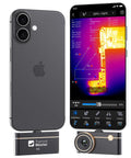 Dope Thermal Imaging Camera For iOS And Android With 8mm Macro Lens Manual Focus, 512x384 IR Resolution, shown with smartphone