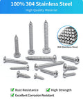 Stainless Steel Wood Screws Kit 500 Piece Assortment With 18 Common Sizes For Woodworking Including Phillips Pan Head Self Tapping Screws In 304 Grade For DIY Projects