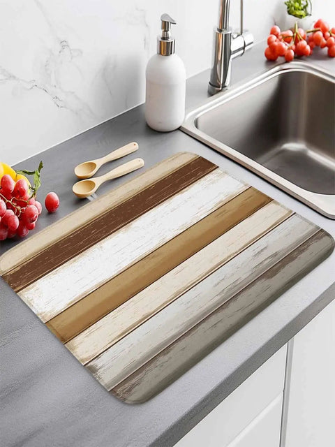 Vintage Country Style Kitchen Must Have Drying Mat For Countertop Brown Wood Grain Microfiber Absorbent Dish Drainer Rack
