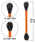 Beefy Heavy Duty Welder Adapter Cord 50 Amp NEMA 14-50P To 6-50R 1.5ft SJTW 6AWG 3C Cable UL Certified Orange For Generator And RV