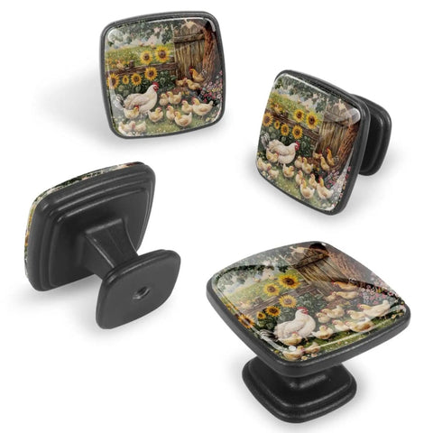 4 Pack Black Square Kitchen Cabinet Knobs Sunflower Chicks Fence Drawer Pulls For Cupboard Dresser Closet And Bathroom Modern Farmhouse Hardware Dope Easy Install
