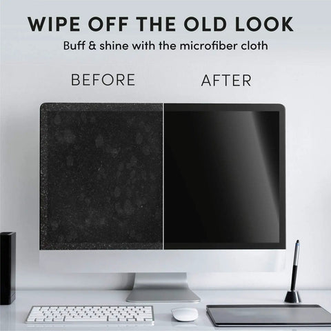 Comparison of dusty and clean computer screen using Streak Free Electronic Screen Cleaning Wipes 2 Pack 40 Wipes Each For Computer TV Monitor Laptop Phone Tablet And More Microfiber Cloth Included Gentle No Sweat No Residue Safe For All Screens.