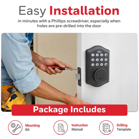 Keyless Entry Door Lock With Smart Electronic Keypad Deadbolt In Oil Rubbed Bronze, No Fuss Install In Minutes, Auto Lock