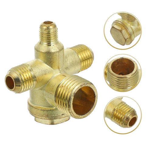 Heavy Duty 4 Way Pneumatic Check Valve Threaded Air Compressor Fitting Zinc Alloy with multiple threaded connections.