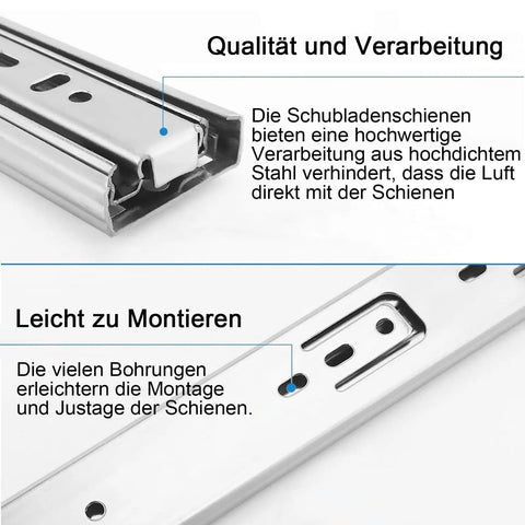 18 Inch Soft Close Drawer Slides Set Beefed Up 4 Pairs Slow Close Ball Bearing Slides Full Extension 3 Fold Side Mount Heavy Duty 100 LB Capacity for Cabinets Toolboxes RVs Trucks Silver with quality and mounting details.