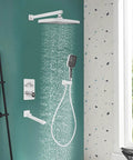 Shower System with Digital Display Thermostatic Faucet Set Copper ABS featuring rain shower and handheld options.