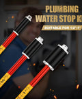 Close-up of 3-piece Pipe Water Stopper Tool Kit for 1/2, 3/4, and 1 inch pipes, featuring aviation aluminum construction.