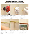 Picture Rail Hanging System Brass Kit For Gallery Art Display With Heavy Duty Wall Hardware For Paintings Photos Canvas Includes 0.7 M Brass Rod Install steps