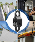 2 Pack Black Pulley Block System Ready To Rig With 4 Double Pulleys, 16 Ft One Quarter Inch Nylon Rope, 4 M6 Spring Hooks, And 2 M6 Eye Pad Plates For Gate Replacement, Farm Use, Garage Lift, And Heavy Duty Rigging, black double pulley
