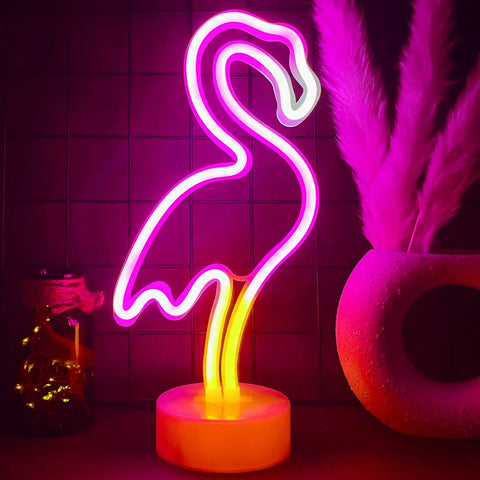 Pink Flamingo LED Neon Light Sign For Bedroom And Girls Room Decor USB Or Battery Powered Night Light On Stand Totally Cute Flamingo Neon Lamp With Warm Glow And Multicolor Accent Perfect Desk Or Tabletop Accent