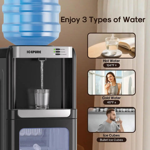 Three In One Water Dispenser With Built In Ice Maker Hot And Cold Water Cooler For Five Gallon Bottles in use