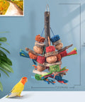 Hella Tough Parrot Chew Toys Crafted From Natural Wood Hemp Rope Corn Cob And Sweet Treat Nuts For Big Time Foraging Fun In Conure Cockatoo Parakeet Budgie Cage, hanging toy sized 8.7x7.5 inches.