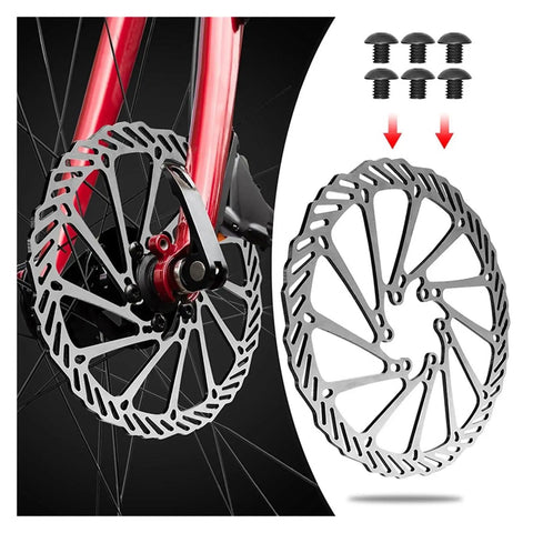 Stop On A Dime Heavy Duty Mechanical Disc Brake Set With Floating Rotor Caliper Cable Lever Kit For Mountain Bikes And Motorcycles showing floating rotor and mounting screws.