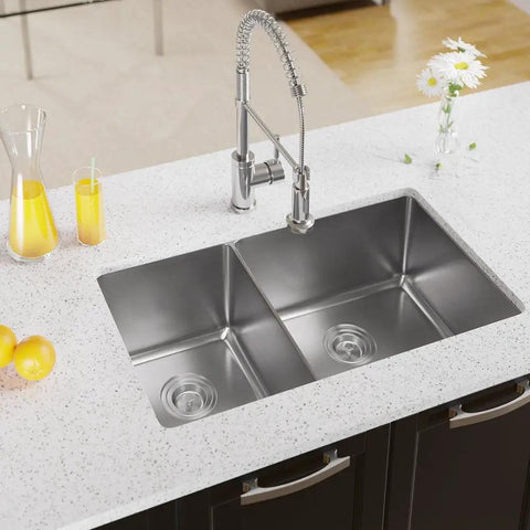 Undermount Stainless Steel Kitchen Sink With Double Bowl 31 Inch 40 60 Split 18 Gauge 304 Grade Quiet Noise Reduction Modern Radius Corners