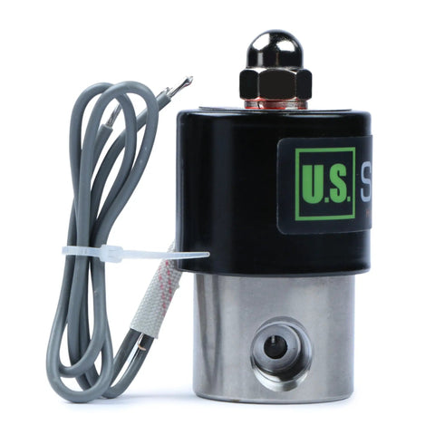 Stainless Steel 1/4 Inch Electric Solenoid Valve 24VDC Normally Closed With Viton Seals, industrial grade side view.