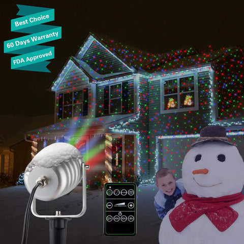 Dope Outdoor Christmas Laser Light Projector with moving star pattern and remote, illuminating house with red, green, blue beams
