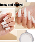 Milk White Nail Dip Powder applied for salon-quality manicures, showcasing glossy long nails in different styles.