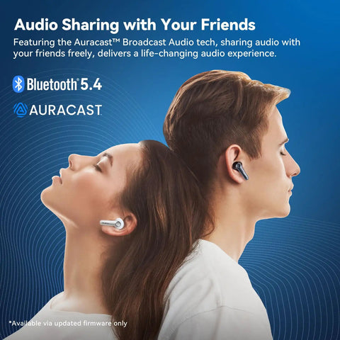 Air Pro 4 Wireless Earbuds With Adaptive Hybrid Noise Canceling For Crisp Sound And Big Battery Life used by two people.