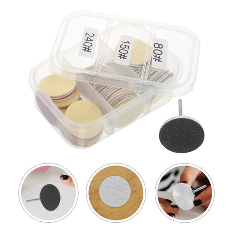 Portable Nail Care Kit With 80 150 240 Grit Sandpaper Discs For Dead Skin Removal, Foot File Sanding Sheets, Grab And Go Travel Friendly Nail And Foot Grooming Set For Home Or On The Go. Clear storage box with 80/150/240 grit discs