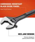 Adjustable 16 Inch Black Oxide Construction Wrench For Tight Spaces With Wide Mouth And Beefy Grip Workhorse AT215SPUD