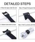 Detailed steps showing 50 Pack Reusable Hook And Loop Cable Ties 6 Inch Fastening Straps for cable management.