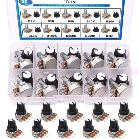 Must Have All In One Potentiometer Kit With Rotary Knobs And WH148 Linear Pots 1K To 1M Ohm 40 Value Assortment Single Linear Taper