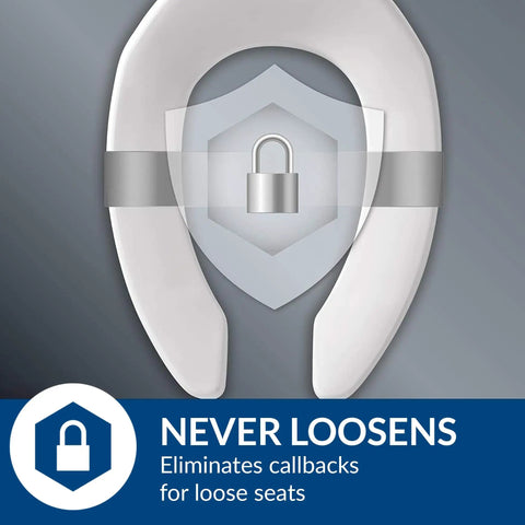 Heavy Duty Commercial Toilet Seat With Cover Elongated White Industrial Grade Stay-Tite Secure Install System Non Slip Stainless Steel Hardware Resists Rust Built To Last In Busy Restrooms