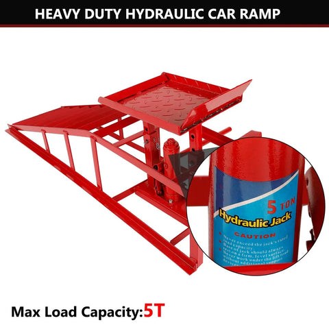 2 Pack 5 Ton Low Profile Hydraulic Car Ramps For SUVs And Light Duty Trucks, Adjustable Lift Ramps With 9.8 To 15 Inch Height, Oil Change Ready, Heavy Duty Steel Construction