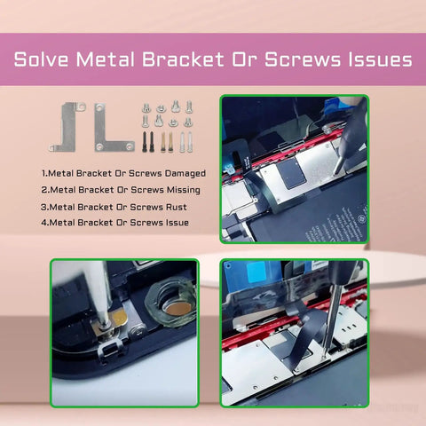 Complete Internal Screw Set And Full Metal Bracket Kit For 13 Pro Repair Pro Grade Includes Bottom Plate Screws Small Screw Parts And Repair Tools Screwdriver For Models A2636 A2638 A2639 A2640 A2483, showing screw and bracket repair process.