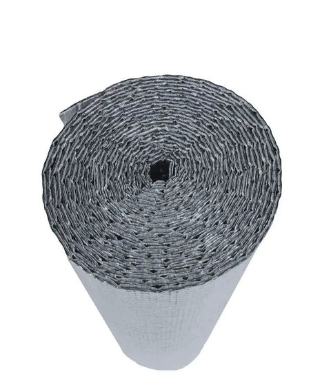 Reflective Foil Insulation For Spiral Duct Pipe Wrap Double Bubble 6x10 roll showing material layers and texture