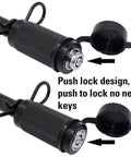 Close-up of push lock design on Keyed Alike Trailer Hitch Lock Set With Extra Long Five Eighth Inch Pin And Four And A Half Inch Span Double Safety Locking Pin For Three Inch Receivers And Adjustable Channel Mounts Three Pack