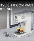 Game Changer 20 Bar Espresso Maker With Dependable Steam Wand And Silky Milk Frother For Brewing Hot Or Iced Coffee On The Regular Zero Hassle Cold Brew Mode Roomy Removable Water Tank And Polished Stainless Finish on kitchen counter.