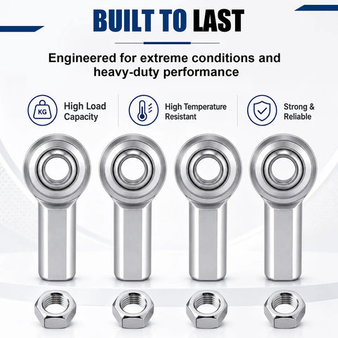 Four Pack Five Sixteenth Inch Rod End Bearings With Jam Nuts And Right Hand Female Thread Built To Last In Tough Outdoor Conditions, Corrosion Resistant Alloy Steel Heim Joint, High Strength PHSB5 For Rugged Mechanical Linkages; four bearings with jam nuts