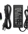 12V 5A Power Supply Adapter 60W With 100 240V AC Input To DC 12V Output For LED Strips CCTV Cameras Routers TV Boxes Webcams Speakers And More No Fuss Plug And Play Safe Stable black power brick with cords and DC barrel plug