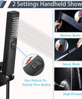 8 Inch Rain Shower Head With 2 In 1 Handheld Sprayer, demonstrating shower and spray modes with high pressure feature, matte black finish.