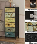 Tall 6-Drawer Dresser with Vintage Style Fabric Bins, Sturdy Metal Frame and Wood Top in bedroom setting