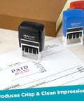 Heavy Duty Self Inking Office Date Stamp Rolling Smooth As Butter With Long Lasting Twelve Year Replacement Band printing crisp blue received phrase.