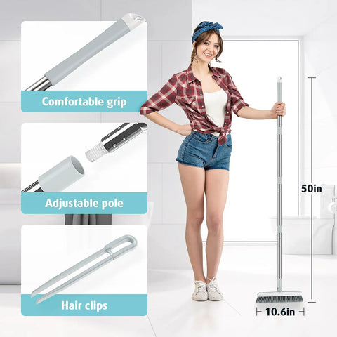Pro Grade Grout Brush With Long Handle, 180 Degree Swivel Scrub, V-Shape Grout Line Scrubber With Stiff Bristles, woman holding brush
