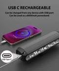 Lit Ultra Bright 2600 Lumen Bike Light Set for Night Riding with USB C charging connected to a smartphone, showing charging capability.