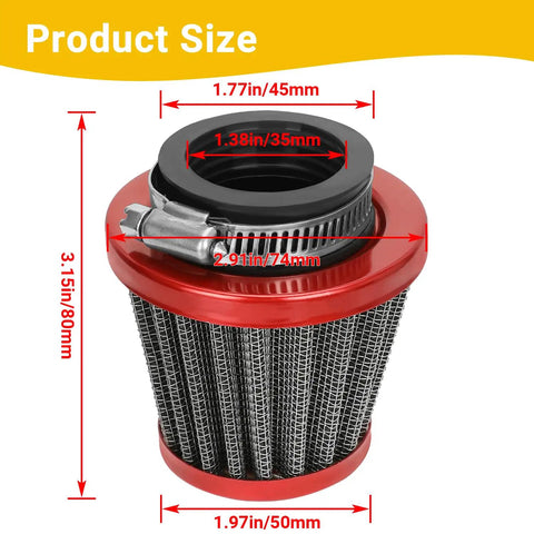 35Mm Air Filter For 50cc 70cc 90cc 110cc 125cc ATV Dirt Bike And Go Kart Engines Compatible With PZ19 PZ20 Carbs with dimensions