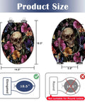 Elongated Resin Toilet Seat for Bathroom size comparison showing measurements and design with floral skull pattern.