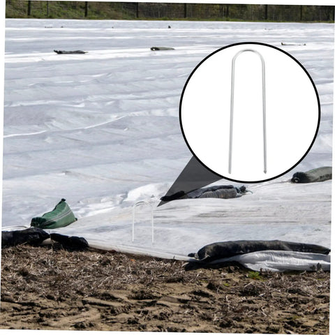 Heavy Duty Galvanized U Shaped Ground Stakes Pack Of 50 For Garden Membranes And Outdoor Fixes installed on membrane