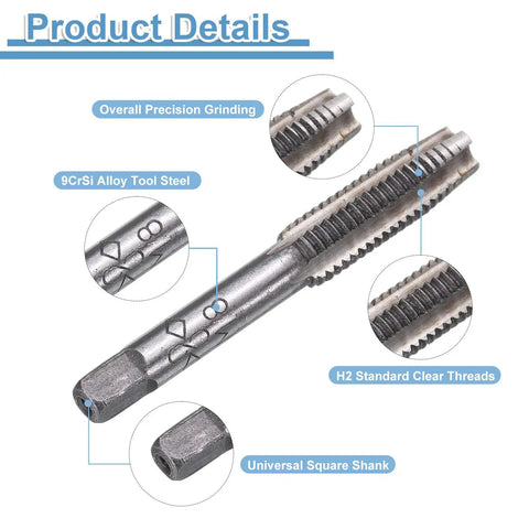 No Sweat M8 X 1.25 Metric Hand Taps 2 Pack, Heavy Duty 9crsi Steel taper with universal square shank for threading.