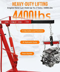 Badass Heavy Duty Folding Hydraulic Engine Hoist Cherry Picker Shop Crane Two Ton Lifter showing adjustable load positions and 8T hydraulic pump.