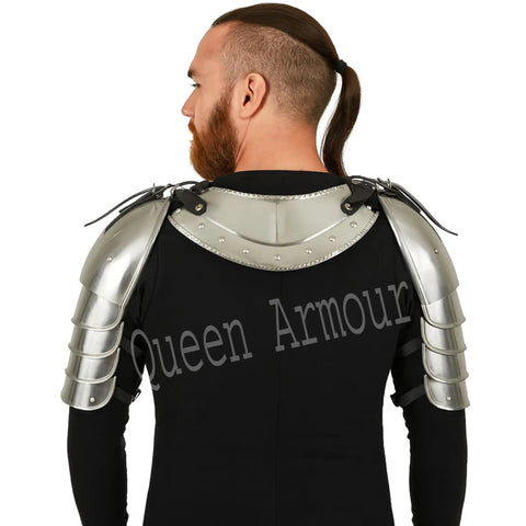 Battle Ready Medieval Iron Gorget Spaulders Pauldrons Armor Set For Knights And Cosplay Enthusiasts back view on model