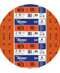 SIMpull Solid Indoor NM-B Cable 10/2 With Ground Copper Wire For DIY, 50 ft coil, orange jacket, labeled for dry location use.