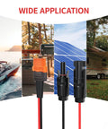 Heavy Duty 25 Foot 12AWG Solar To XT60i Cable For Portable Power Stations displayed in outdoor settings like boating and camping.