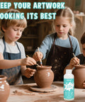 Children using Air Dry Clay Varnish Ultra Gloss Sealant Prevents Cracking And Scratches on pottery with clear coat finish.